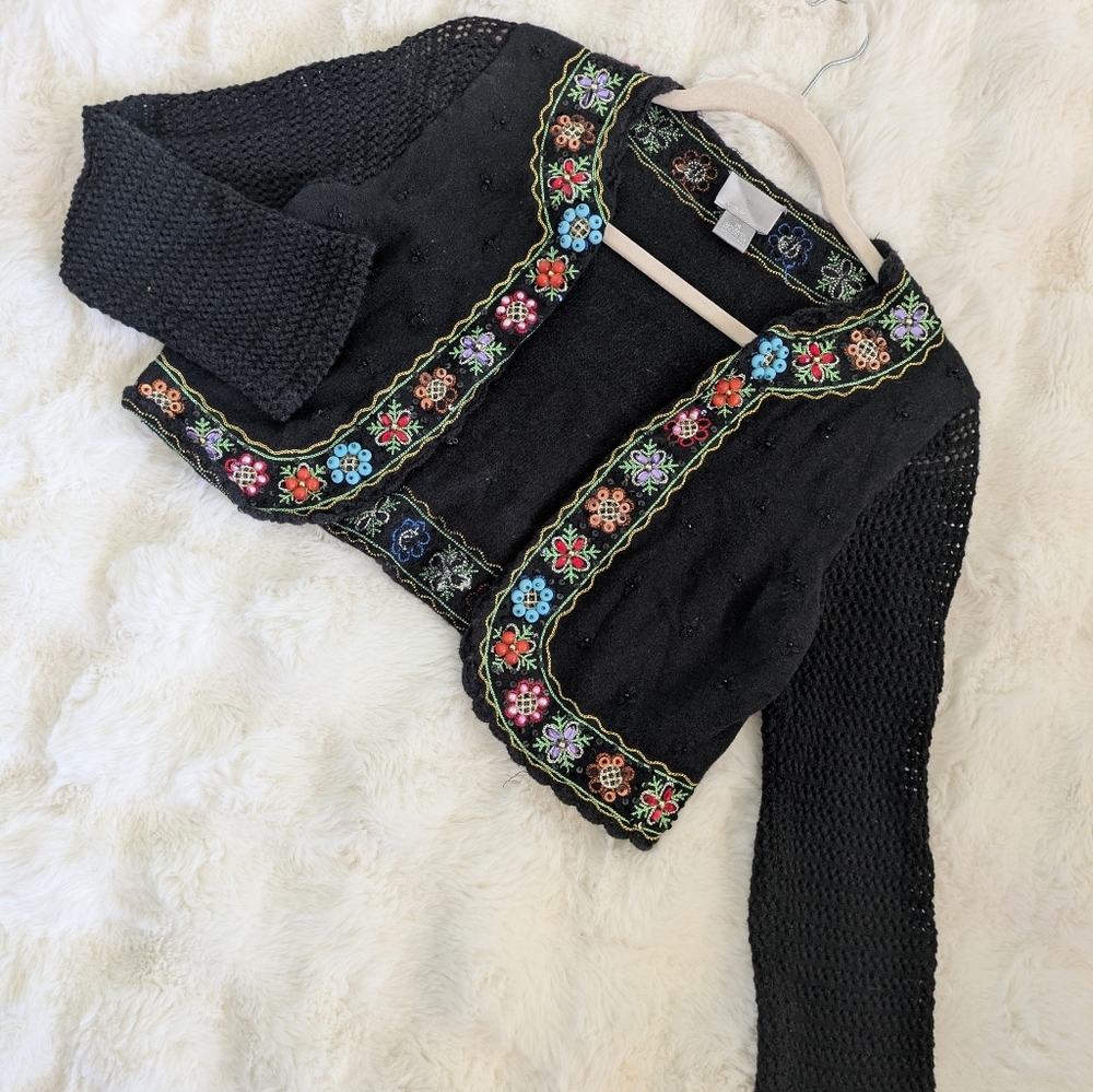 Vintage Beaded Cropped Knit Bolero Jacket
